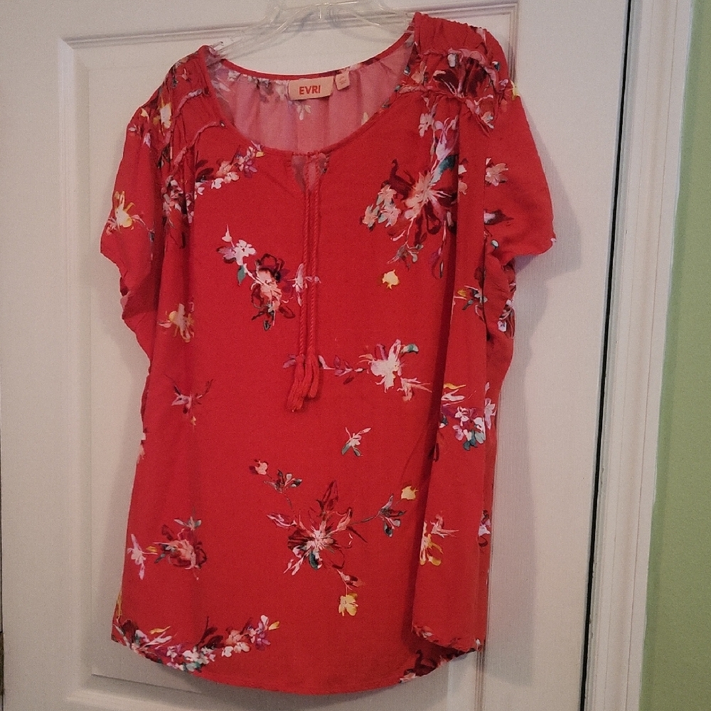 EVRI Women's Vibrant Red Floral Blouse